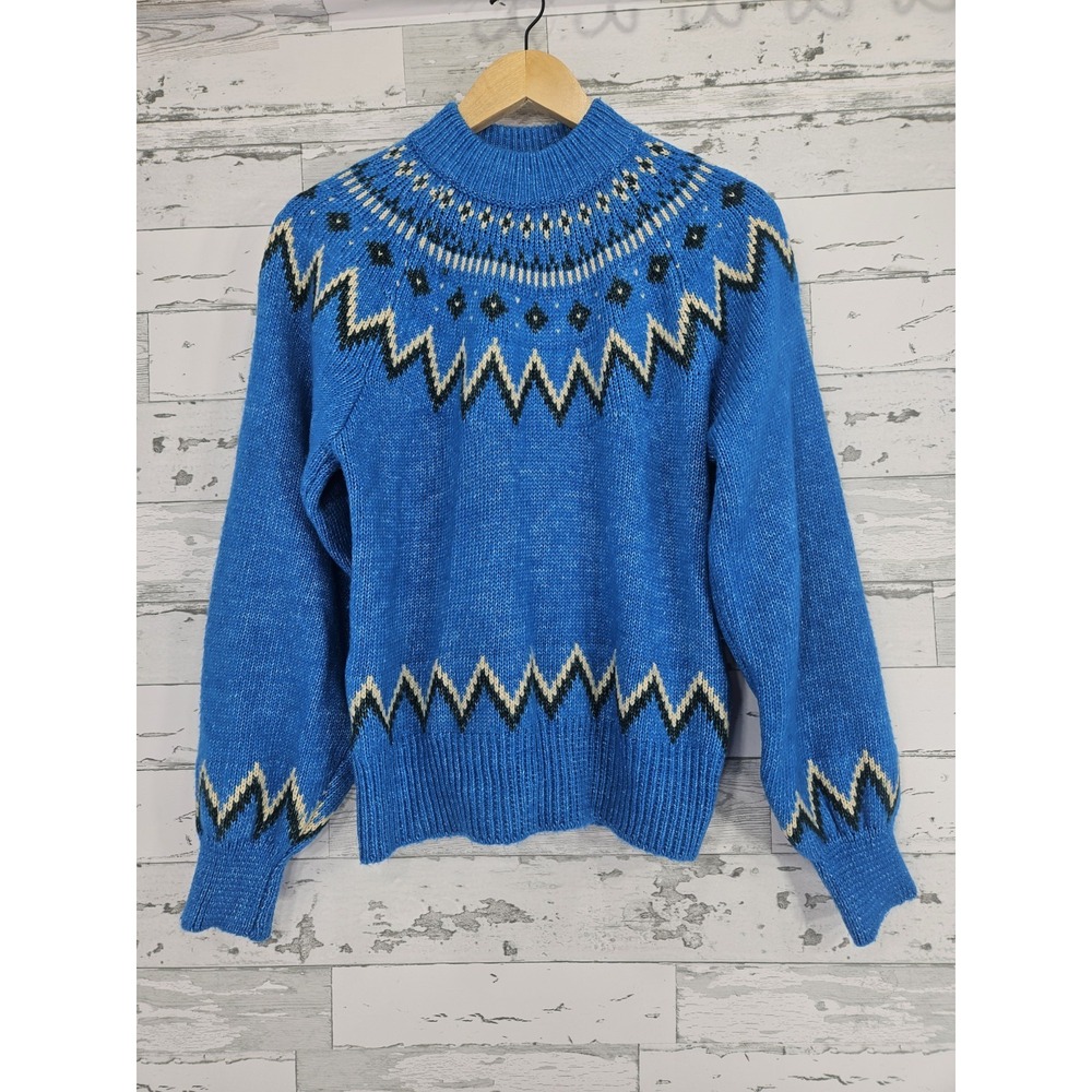 Who What Wear Blue Fair Isle Mock Neck Sweater Women Small Cotton Blend Nordic